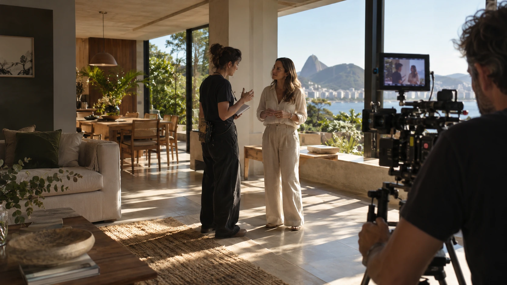 Bastidores conceituais de direção e captação com luz natural em uma residência